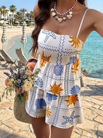 Women's 2-Piece Floral Shorts and Camisole Set – Adjustable Strap Summer Vacation Outfit