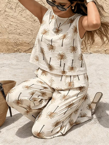 Women's Elegant 2-Piece Sleeveless Top and Pants Set – Casual Summer Outfit