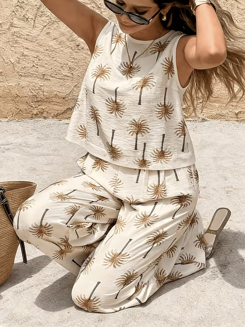 Women's Elegant 2-Piece Sleeveless Top and Pants Set – Casual Summer Outfit