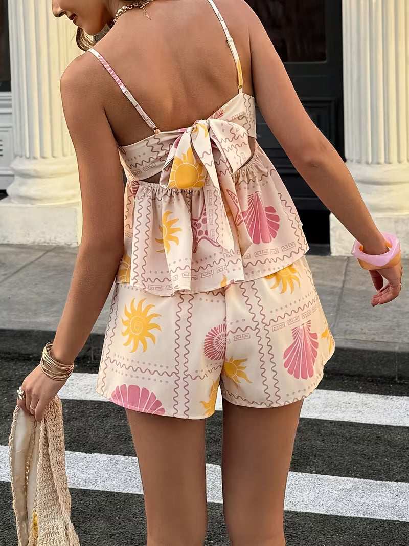 Women’s Summer 2-Piece Ruffled Cami and Tank Top Set – Ocean-Inspired Beachwear