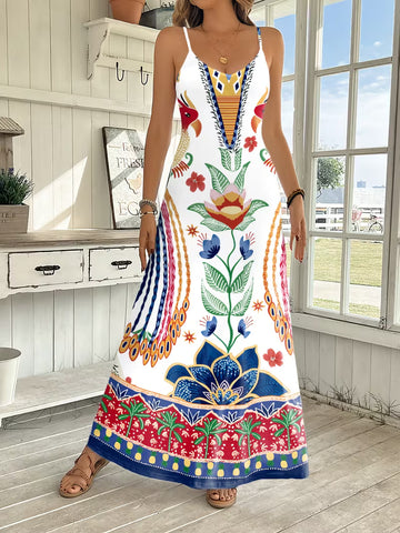 Women's Printed Spaghetti Strap Maxi Dress – Stylish Spring and Summer Sundress