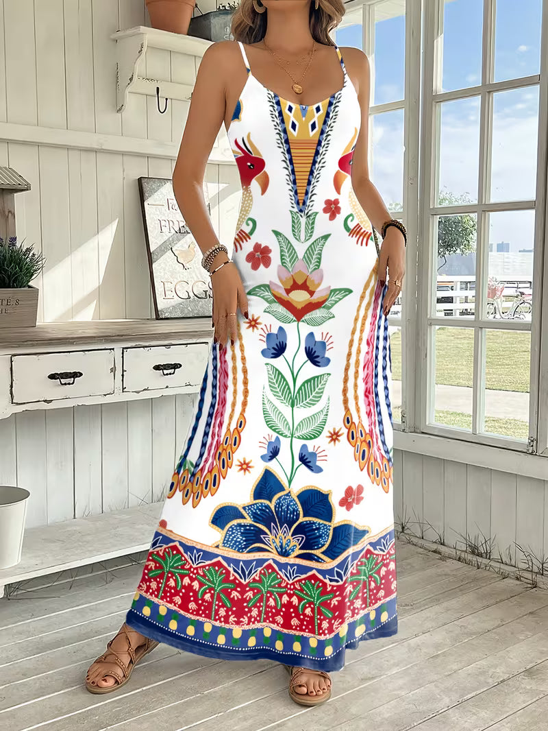 Women's Printed Spaghetti Strap Maxi Dress – Stylish Spring and Summer Sundress