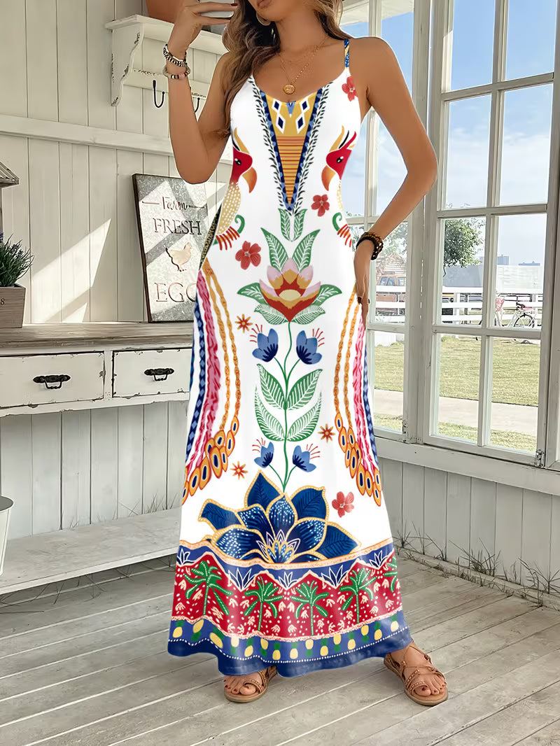 Women's Printed Spaghetti Strap Maxi Dress – Stylish Spring and Summer Sundress