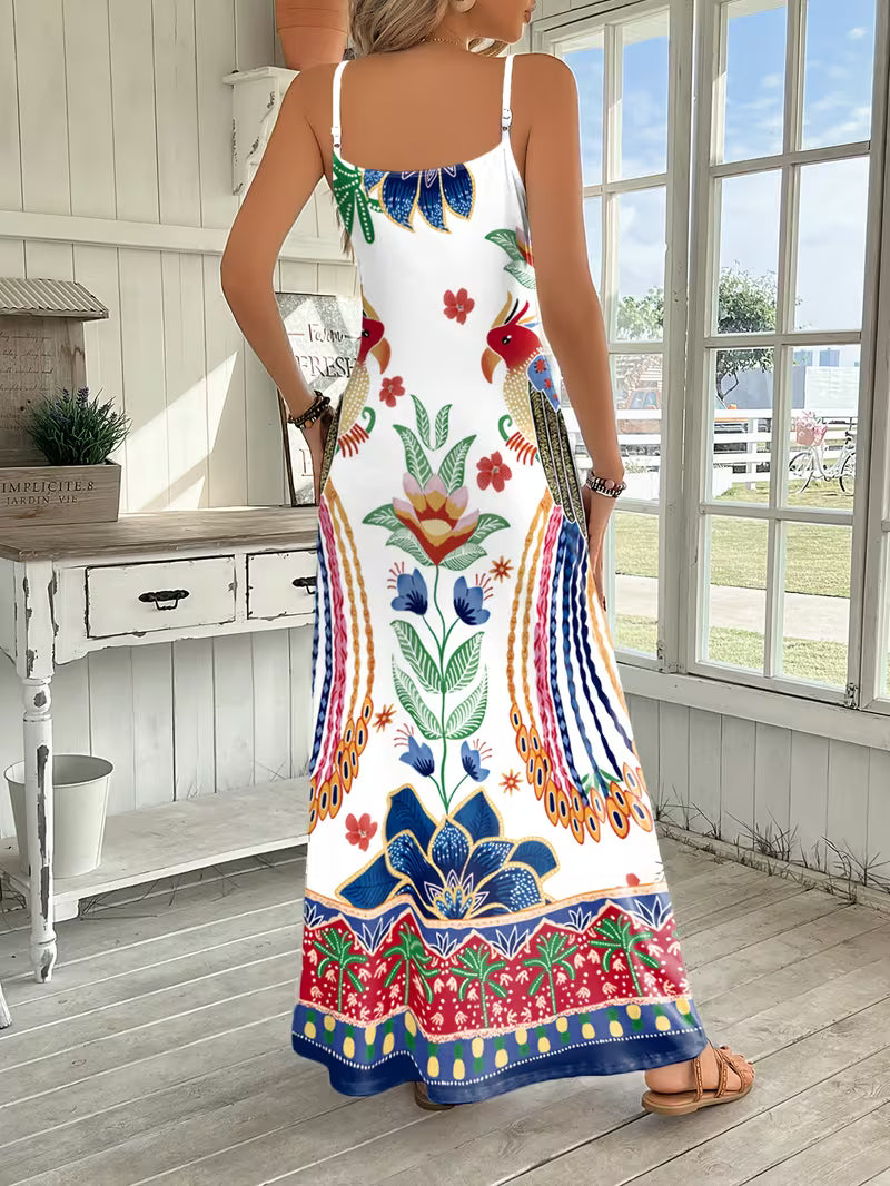 Women's Printed Spaghetti Strap Maxi Dress – Stylish Spring and Summer Sundress