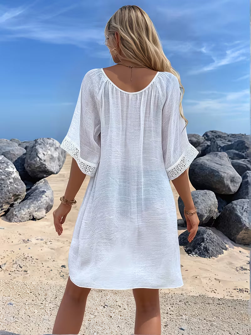 Women's Solid Color Beach Cover-Up Dress – Bohemian Summer Vacation Wear