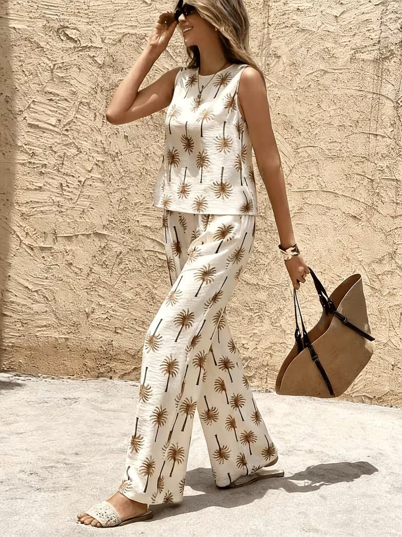 Women's Elegant 2-Piece Sleeveless Top and Pants Set – Casual Summer Outfit